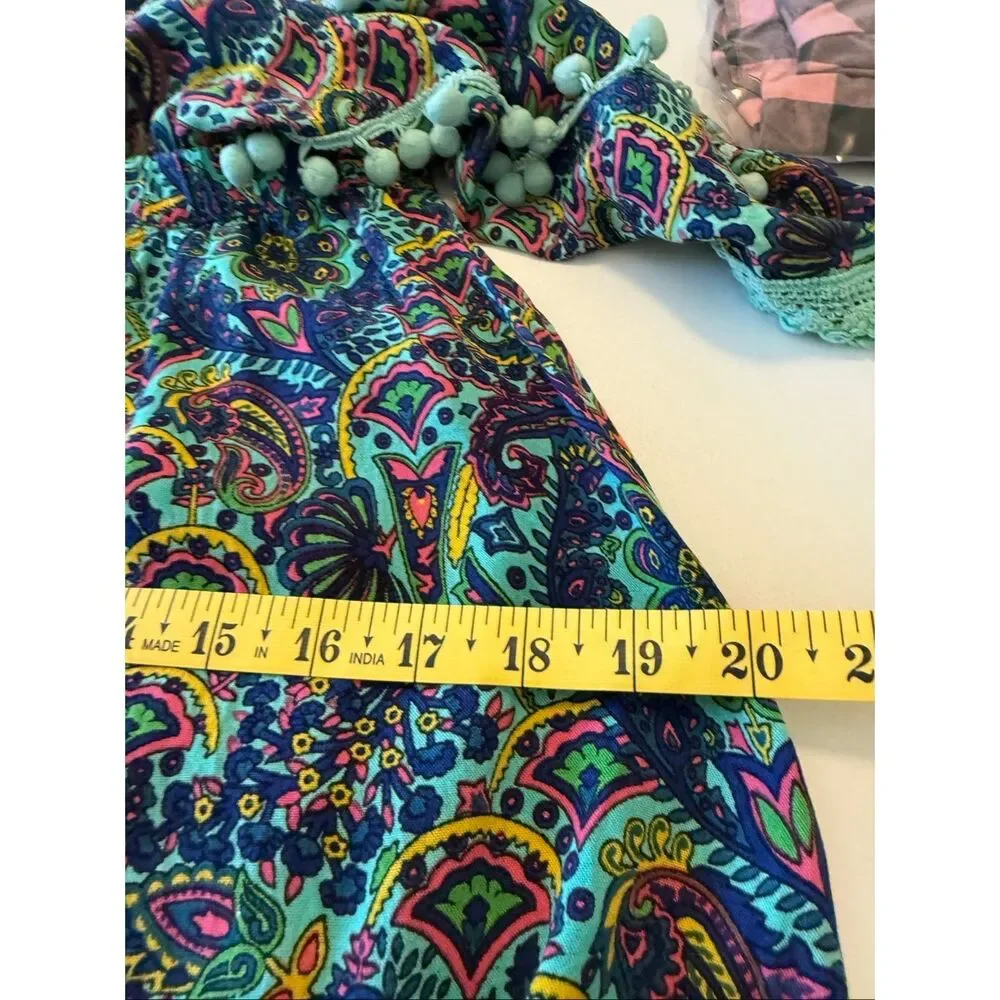 American & Beyond Caftan Dress/Swim Cover Teal Paisley Size M Festival, Resort